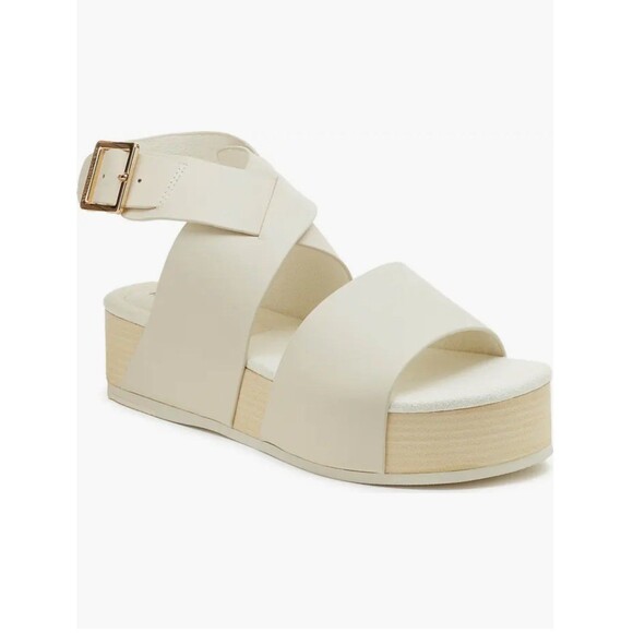 Kelsi Dagger Dunes Leather Platform Sandal Salt Gold Hardware Size 8 1/2 NEW - Picture 1 of 9